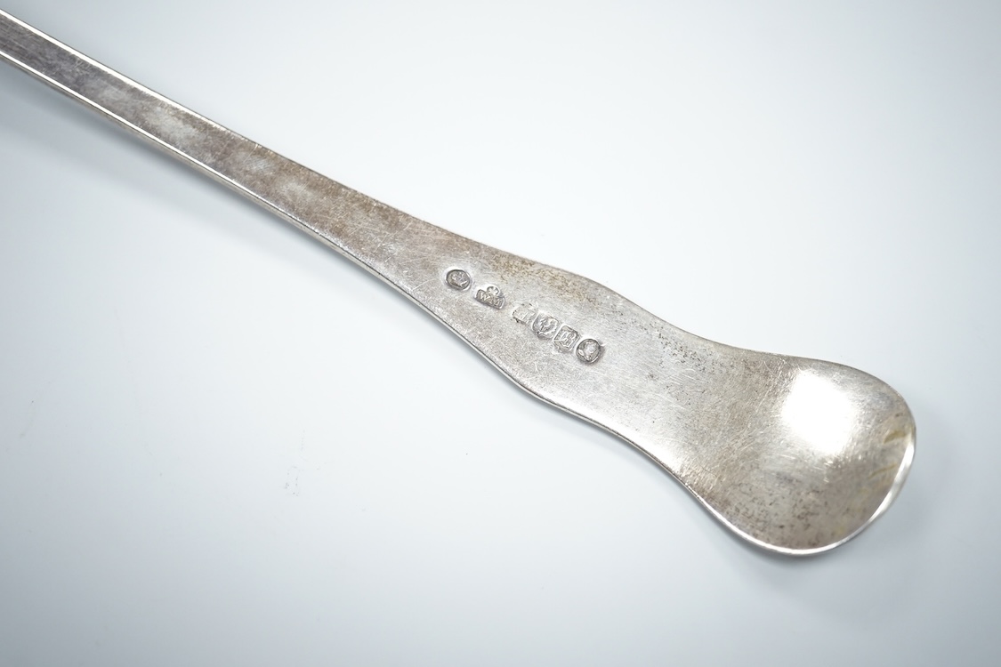 A William IV Scottish silver King's pattern soup ladle, William Marshall, Edinburgh, 1833, 33cm, 7.7oz.